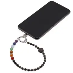 Accesoriu pentru telefon Obsidian auriu, cristale 7 chakre si labuta gravata