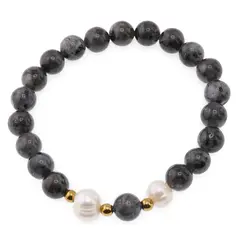 Bratara pe elastic Perle de cultura, bumbi aurii si Merlinit sfere 8mm