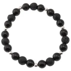 Bratara pentru barbati Obsidian auriu, Roca vulcanica sfere 8mm si elemente argintii pe elastic