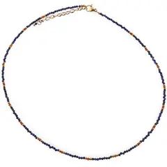 Colier Lapis lazuli si Granat hessonit sfere microfatetate 2mm cu inox auriu