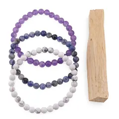 Set Bratari pentru Ziua de Luni – Calm si Claritate, Ametist, Sodalit si Howlit