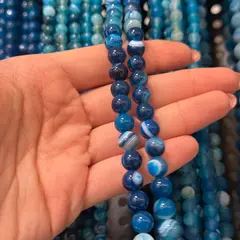 Sirag Agat albastru dantelat sfere 8mm, 38cm