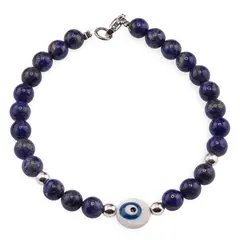 Bratara Lapis lazuli sfere 6mm cu Ochi protector si bumbi inox argintiu
