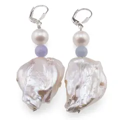 Cercei cu agatatoare Perle de cultura Baroque si Angelit sfere 6mm cu Argint 925