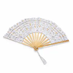 Evantai alb din dantela, accesoriu elegant pentru mirese, evenimente si tinute speciale