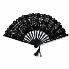 Evantai negru din dantela, accesoriu elegant pentru evenimente si tinute speciale