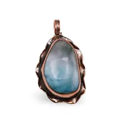 Pandantiv unicat cu Larimar si cupru, lucrat manual - 31mm x 17mm, B9