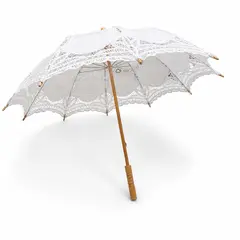 Umbrela alba din dantela brodata, accesoriu elegant pentru mirese, sedinte foto si evenimente speciale