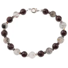 Bratara Cuart turmalinat si Granat sfere fatetate 8mm, Opal dendritic discuri fatetate 3mm