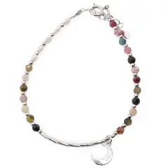 Bratara Turmalina multicolora, Perle de cultura si charm semiluna din Argint 925