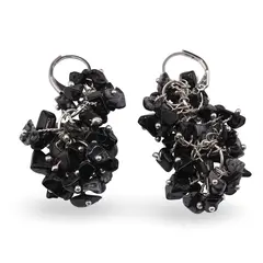 Cercei cu agatatoare ciorchine Obsidian fulg de nea