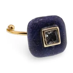 Inel reglabil din Lapis lazuli patrat cu detalii aurii, 15mm