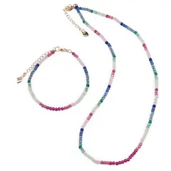 Set bratara si colier Zirconii A+ in culoare Rubin, Smarald, Safir, discuri 3mm