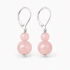 Cercei cu agatatoare din Cuart roz natural cu doua sfere (10mm si 6mm)