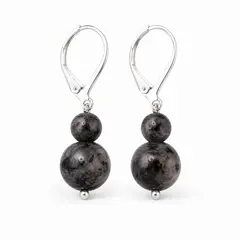 Cercei cu agatatoare din Larvikit natural cu doua sfere (10mm si 6mm)
