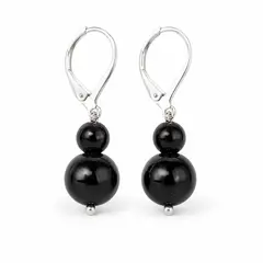 Cercei cu agatatoare din Turmalina neagra naturala cu doua sfere (10mm si 6mm)