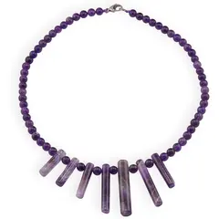 Colier Ametist cu sfere 6mm si baghete 23-45mm