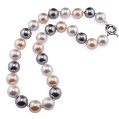 Colier Perle de Mallorca albe, gri si crem sfere 14mm