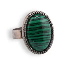Inel reglabil Malachit oval cu montura striata, 22mm