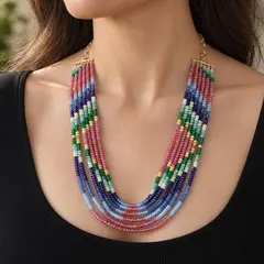 Colier cu zirconii A+ pe 7 randuri, discuri 3mm multicolore, reglabil 38-58cm – imagine de prezentare în context