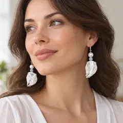 Cercei cu agatatoare Perle de cultura Baroque si Angelit sfere 6mm cu Argint 925 – imagine de prezentare în context