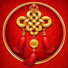 Sticker decorativ din PVC cu nodul chinezesc al norocului, 5 x 5 cm, patrat