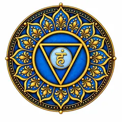 Sticker decorativ Vishuddha, chakra gatului, PVC, patrat 5 x 5 cm, fundal alb