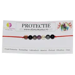 Bratara 7 cristale protectie 6mm snur rosu