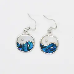 Cercei Yin Yang din scoica abalone, cu agatatoare