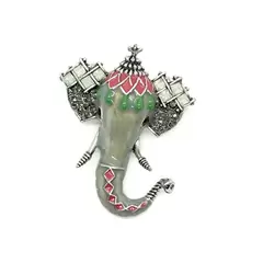 Brosa cap de elefant colorat cu cristale, model 2