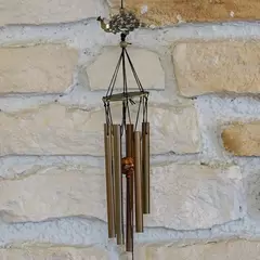 Clopotei de vant din metal cu 6 tuburi, paun si moneda - 60cm