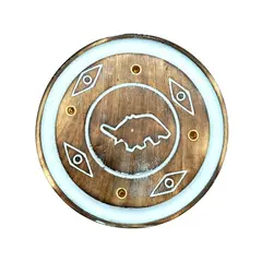 Suport lemn ardere betisoare parfumate rotund cu elefant, bleu - 8cm