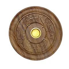 Suport lemn ardere betisoare si conuri parfumate, rotund gravat - 10cm