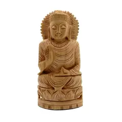 Statueta Feng Shui Buddha din lemn - Abhayamudra - 13cm