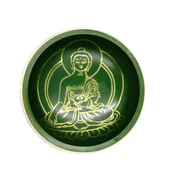 Bol tibetan cantator Nepal cu perna colorata - Buddha Medicine, 10cm, verde