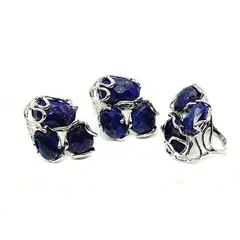 Inel reglabil cu 3 pietre fatetate de Lapis lazuli, montura argintie