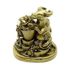 Statueta Feng Shui Bivol auriu cu pepita si broasca raioasa - 7 cm