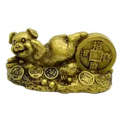 Statueta Feng Shui porc auriu din rasina 8,4cm, model 10