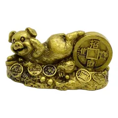 Statueta Feng Shui porc auriu din rasina 8,4cm, model 10