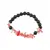 Bratara Obsidian negru sfere 8mm si Coral roz freeform 6-15mm cu elemente argintii pe elastic