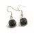 Cercei cu agatatoare Obsidian patrat cu montura aurie, 15mm