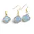 Set Cercei cu agatatoare si Pandantiv Agat bleu trifoi cu montura aurie, 18mm