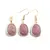 Set Cercei cu agatatoare si Pandantiv Rodonit roz oval cu montura aurie, 20mm