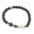 Bratara Agat negru sfere 6mm, Larvikit 8mm si luna din Sidef 12mm cu bumbi aurii