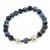 Bratara pe elastic Perle de cultura, bumbi aurii si Agat albastru patat sfere fatetate 8mm