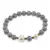 Bratara pe elastic Perle de cultura, bumbi aurii si Cuart druzy electroplacat gri sfere 8mm