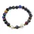 Bratara pe elastic Perle de cultura, bumbi aurii si Agat multicolor patat sfere fatetate 8mm
