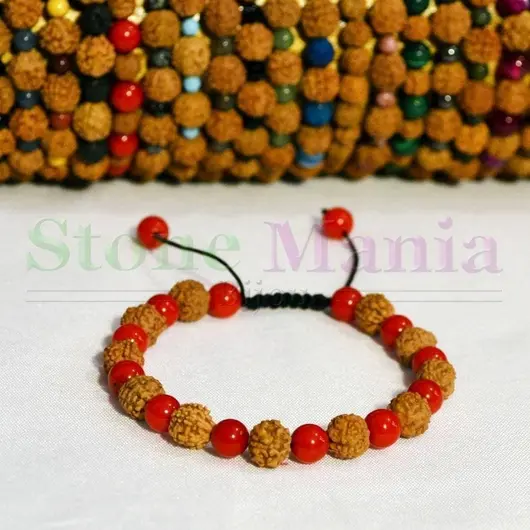 Bratara rudraksha 8mm si coral rosu 6mm