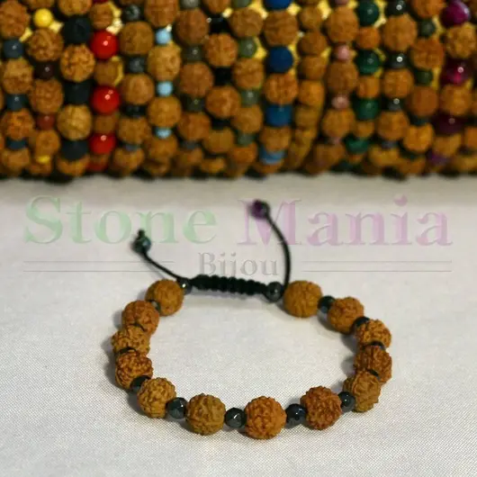 Bratara rudraksha 8mm si hematit fatetat 4mm