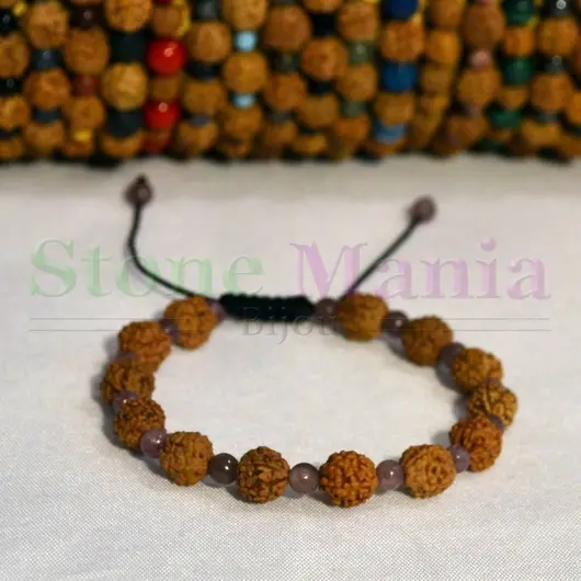 Bratara rudraksha 8mm si lepidolit 4mm